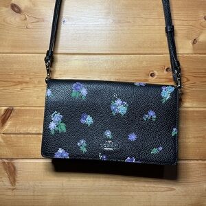 Coach Black Crossbody Bag with Purple Floral Design